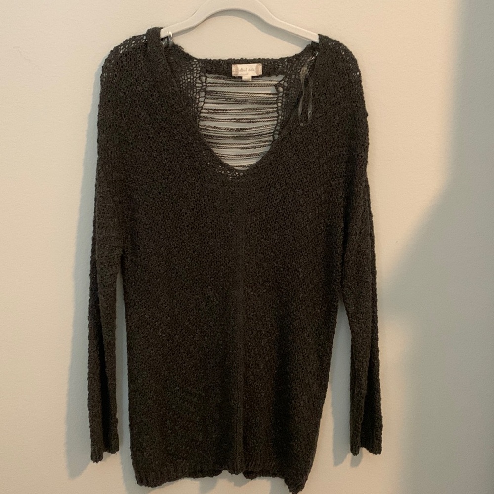 Gray sweater with detailed back